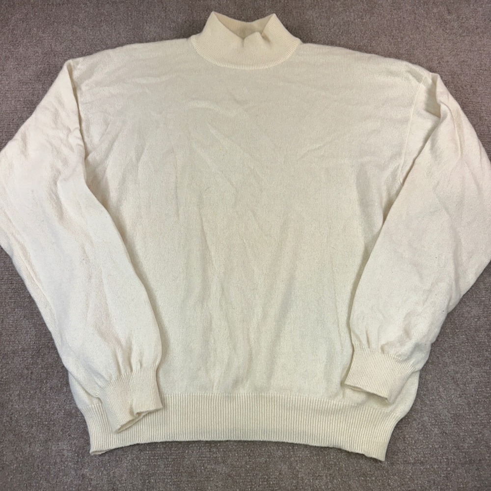 Charter Club Cashmere Sweater Cream Off White Mock Neck Knit Pullover Womens L